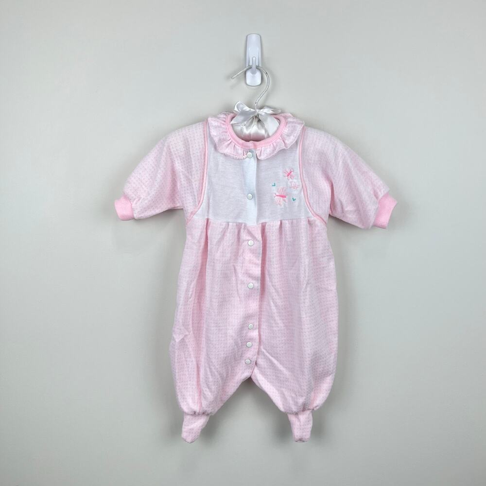 Vintage Baby Dior Pink Ruffle Butterfly Coverall Footie